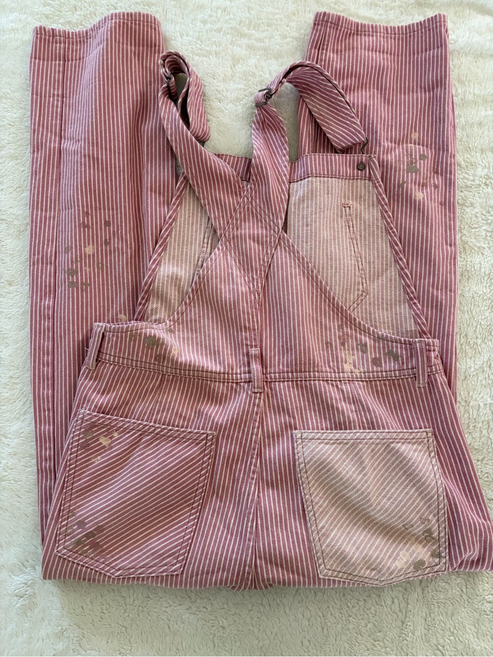Free people rose and white striped overalls with splatters - Picture 2 of 5